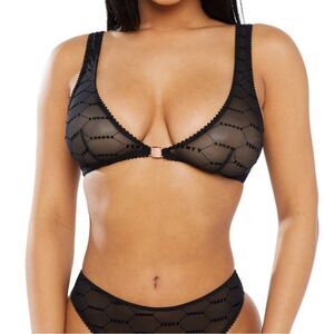 Savage x Fenty Black Mesh Flocked Logo Bralette